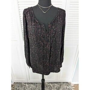 Eddie Bauer Top Women XL Red Black Dotted Long Sleeve Blouse Cottagecore Light